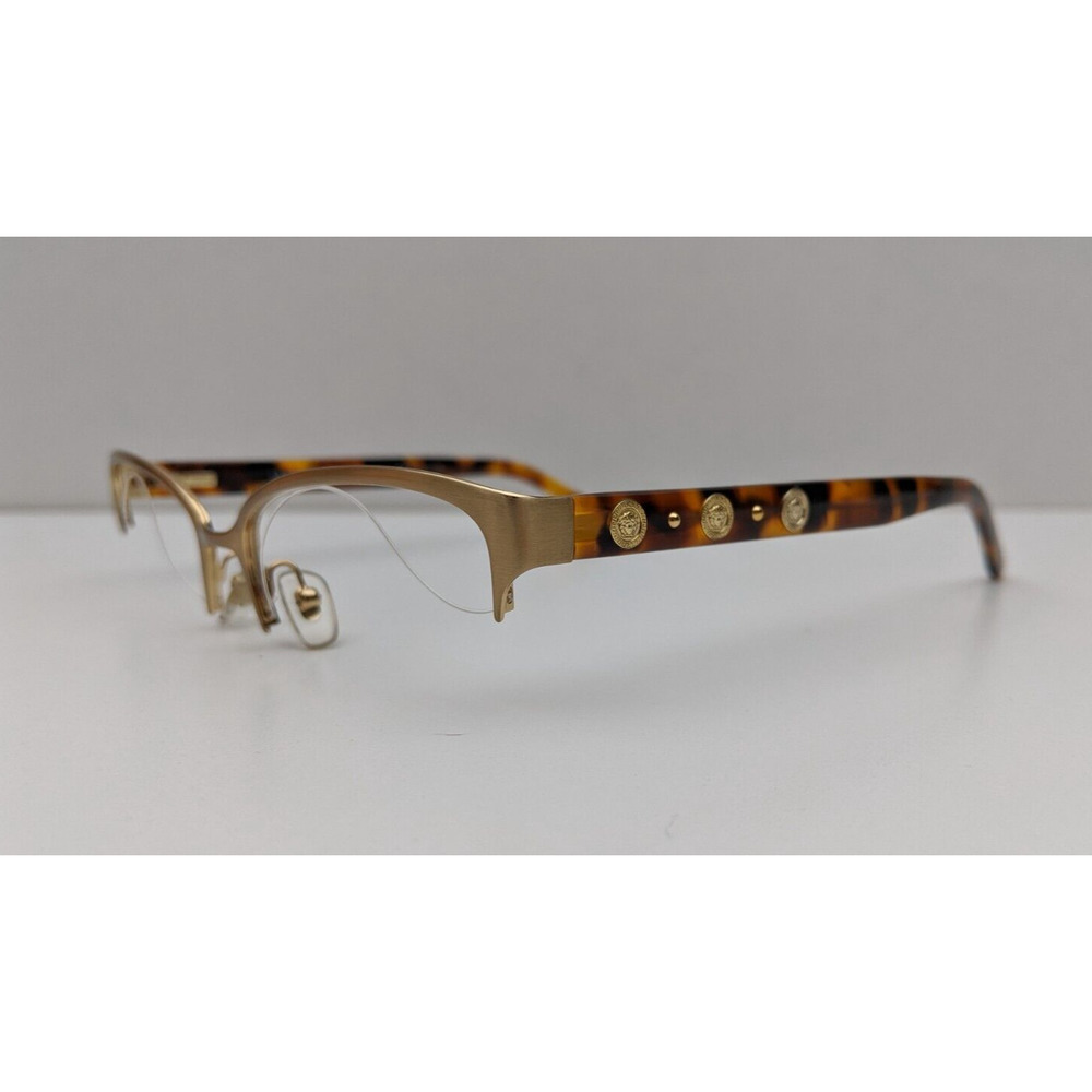 Versace Gold Rimless Cat-Eye Glasses with Tortoiseshell Temples - Picture 3 of 9